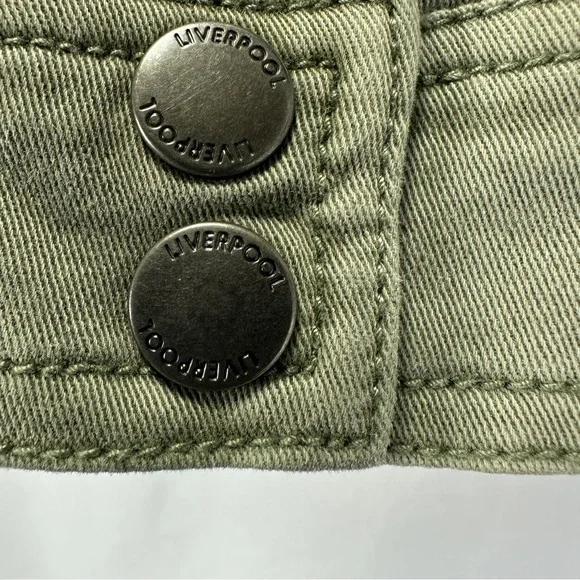 Liverpool Green Denim Jacket Mandarin Collar Size Small Olive - Picture 5 of 8